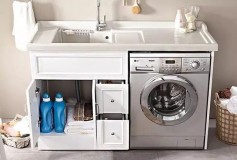 洗衣机带斜角的怎么做柜子（翻盖洗衣机和洗衣池怎么做柜子）