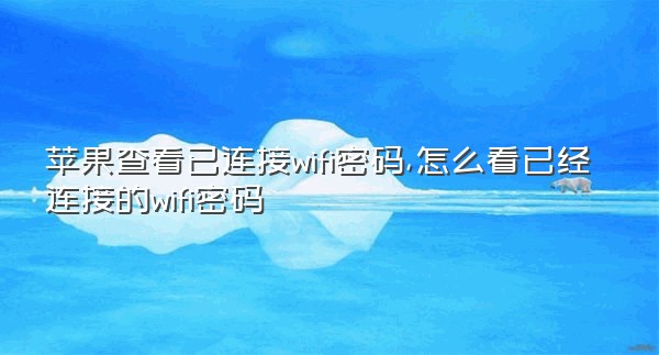 苹果查看已连接wifi密码,怎么看已经连接的wifi密码