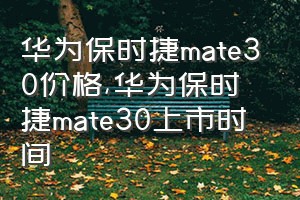 华为保时捷mate30价格（华为保时捷mate30上市时间）