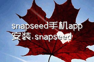 snapseed手机app安装（snapseed）