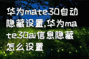 华为mate30自动隐藏设置（华为mate30ai信息隐藏怎么设置）