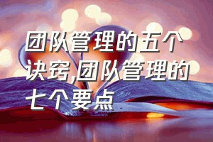 团队管理的五个诀窍（团队管理的七个要点）