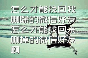 怎么才能找回我删除的微信好友（怎么才能找回来删掉的微信好友啊）