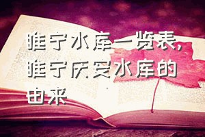 睢宁水库一览表（睢宁庆安水库的由来）