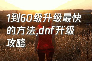 1到60级升级最快的方法（dnf升级攻略）