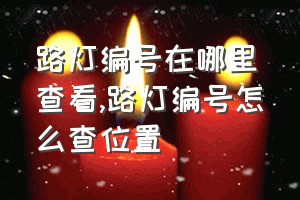 路灯编号在哪里查看（路灯编号怎么查位置）