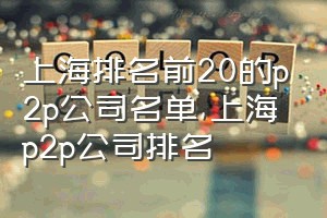上海排名前20的p2p公司名单（上海p2p公司排名）