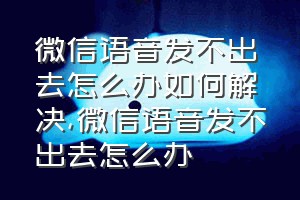 微信语音发不出去怎么办如何解决（微信语音发不出去怎么办）