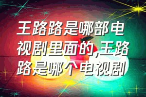 王路路是哪部电视剧里面的（王路路是哪个电视剧）