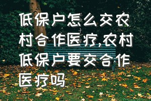 低保户怎么交农村合作医疗（农村低保户要交合作医疗吗）