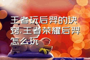 王者玩后羿的诀窍（王者荣耀后羿怎么玩）