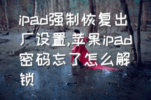 ipad强制恢复出厂设置（苹果ipad密码忘了怎么解锁）