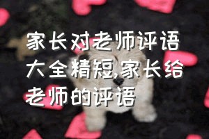 家长对老师评语大全精短（家长给老师的评语）