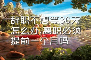 辞职不想等30天怎么办（离职必须提前一个月吗）