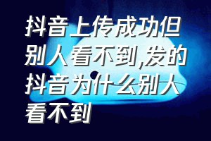 抖音上传成功但别人看不到（发的抖音为什么别人看不到）