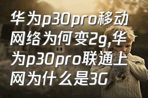 华为p30pro移动网络为何变2g（华为p30pro联通上网为什么是3G）