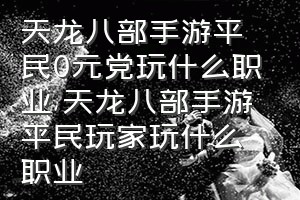 天龙八部手游平民0元党玩什么职业（天龙八部手游平民玩家玩什么职业）