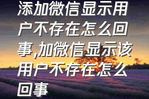 添加微信显示用户不存在怎么回事（加微信显示该用户不存在怎么回事）