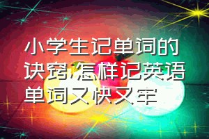 小学生记单词的诀窍（怎样记英语单词又快又牢）