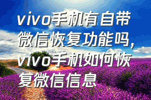 vivo手机有自带微信恢复功能吗（vivo手机如何恢复微信信息）