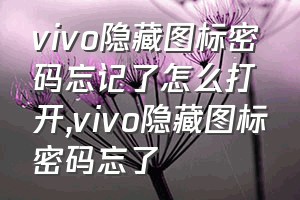 vivo隐藏图标密码忘记了怎么打开（vivo隐藏图标密码忘了）