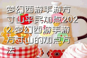 梦幻西游手游方寸山平民加点2022（梦幻西游手游方寸山的加点方法）