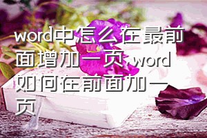 word中怎么在最前面增加一页（word如何在前面加一页）