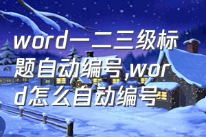 word一二三级标题自动编号（word怎么自动编号）